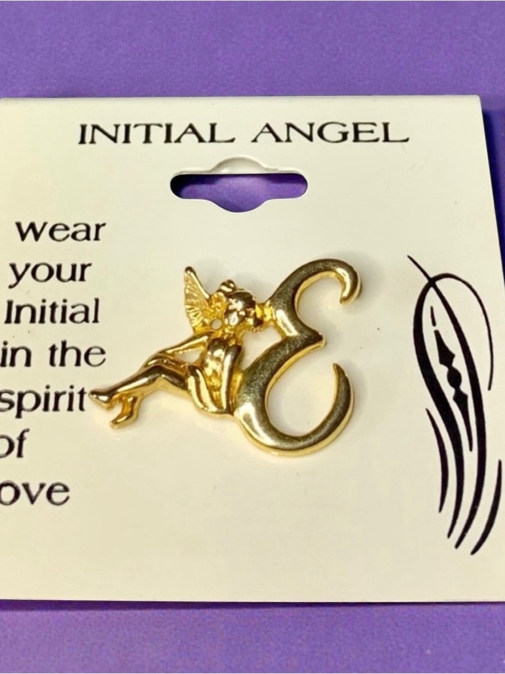 Darling Gold Tone Initial E Angel Tack Pin Nice Gift